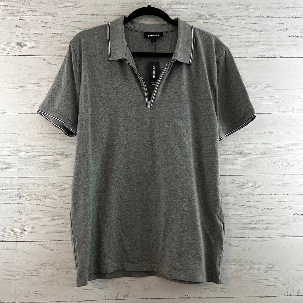 Express NWT Heather Gray Short Sleeve Polo Shirt Size M